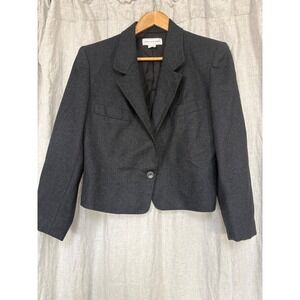 Jones New York Vintage Gray Pure Wool Cropped Blazer Jacket Womens Size 12 USA
